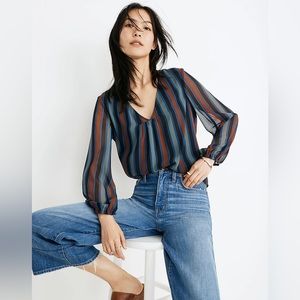 Madewell Sheer-Sleeve Top in Academy Stripe